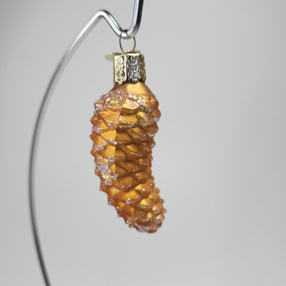 OWC Small PINE CONE Glass OLD WORLD Christmas Ornament Gold Glitter Nature - Picture 2 of 6